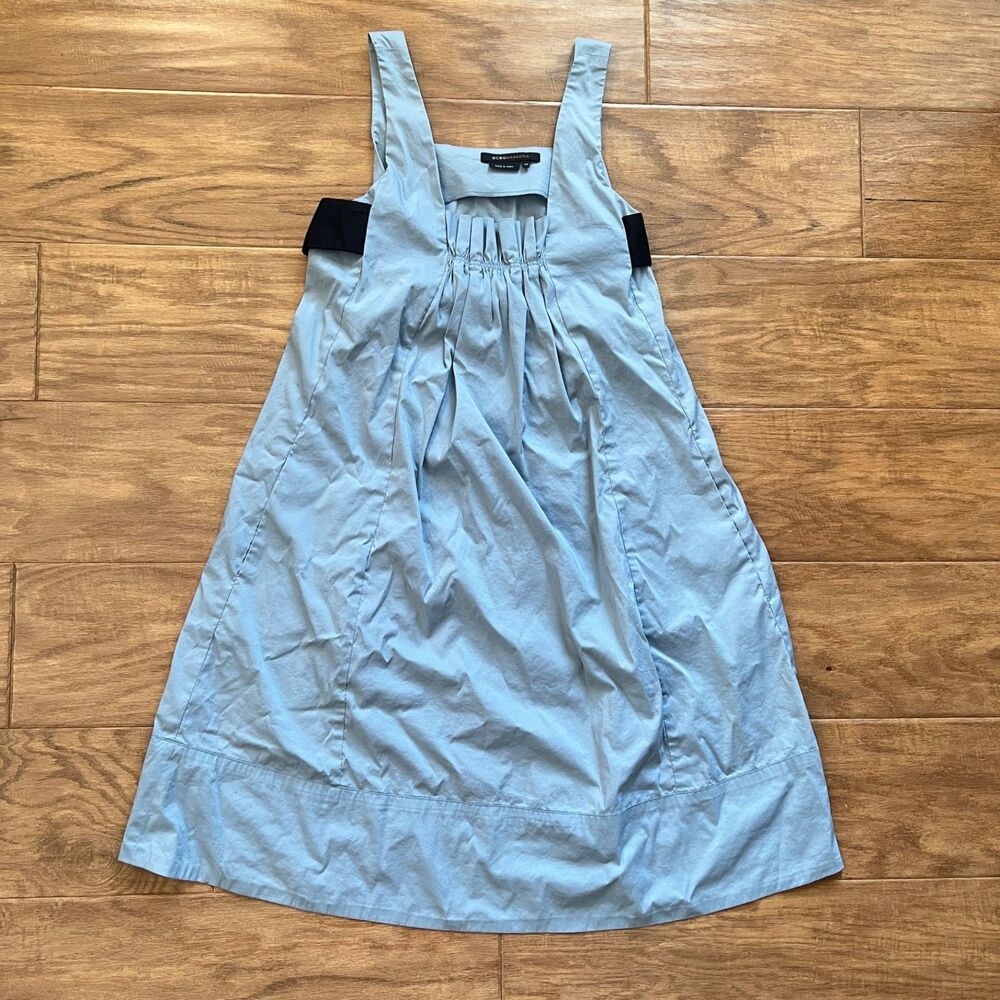 BCBG Maxazria Dress Size XS Trapeze Swing Blue/Black Bow Tie Pockets Sleeveless